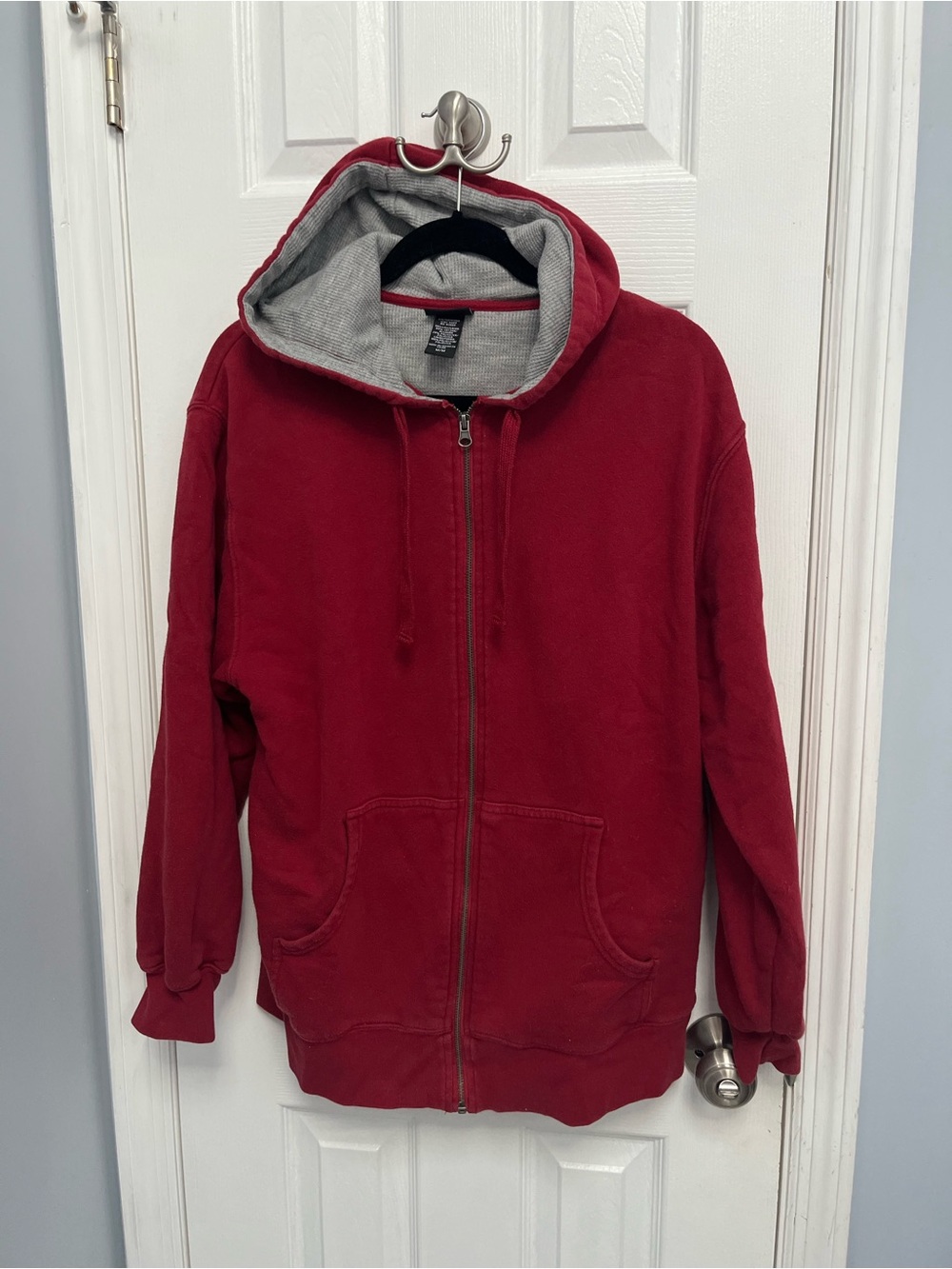 Vintage Joe Boxer Thermal Lined Hoodie Sweatshirt Red Burgundy Full Zip Med